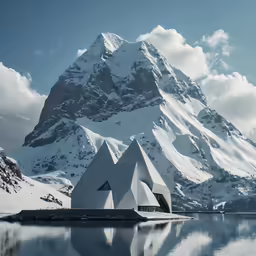 the majestic white chapel sits next to a snowy mountain