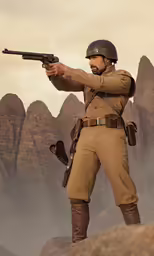 soldier holding a gun standing on top of a hill