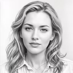 the black and white drawing shows a woman in a shirt