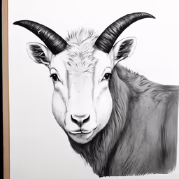 an image of a goat with large horns