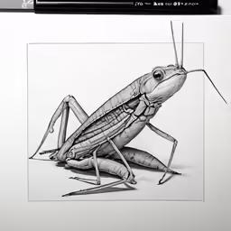 the image of a praying mantissa on paper next to some crayons