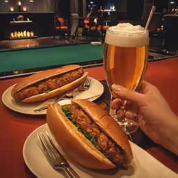 this is a sandwich and a glass of beer
