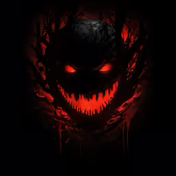 a creepy, glowing pumpkin - themed evil mask in the dark