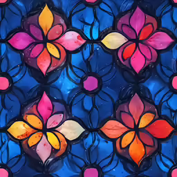 a stained glass window that has colorful flowers on it