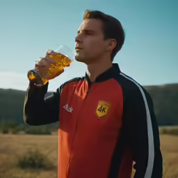 a man is drinking beer from a glass