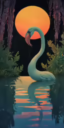 a bird on a lake with its beak out, watching the water fall