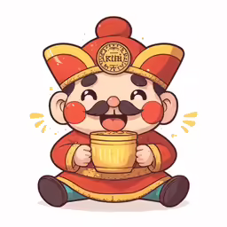 a cartoon character sitting on the ground with a cup in his hands