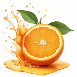 a single orange with some juice pouring