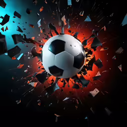 the soccer ball is being hit by several shattered pieces