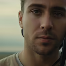 a man holds a pair of headphones to his ear