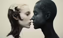 two people, one has painted black and the other is painted white