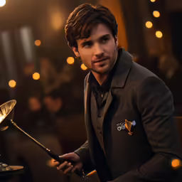 a man that is holding a brass ladle