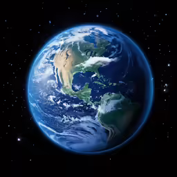 the earth, seen from space in front of stars