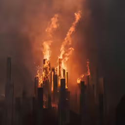 a very large fire burning in a big city