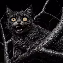 a black cat is sitting in the branches