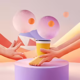 two hands hold a tumble cup with paper balls flying around