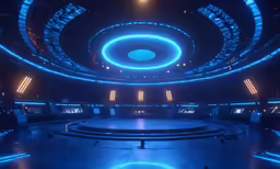 the bright blue lights on the ceiling are glowing