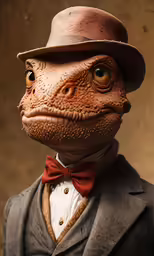 an adorable looking creature with a tie and hat