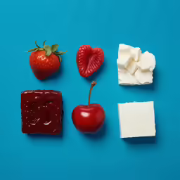 an assortment of different fruit and cheeses arranged in a display