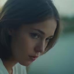 a woman staring at the camera with a sad look on her face