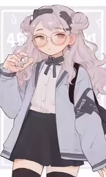 a girl with glasses is holding an object in her hand