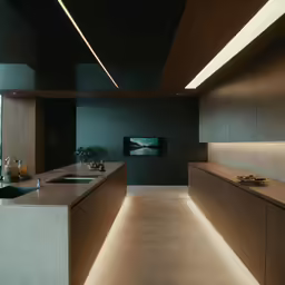 there are some counter tops in a very modern kitchen