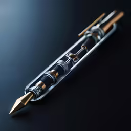 two pens on top of each other, one of which has some type of writing