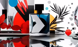 three black and white bottles with colorful designs