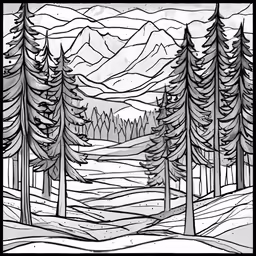 a black and white line drawing of snow covered mountains
