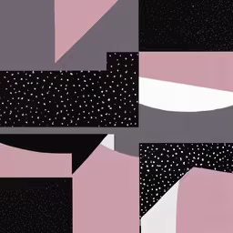 geometric paintings with dots and shapes,abstract shapes with dots and lines and pink background
