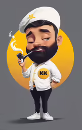 the cartoon chef smokes a pipe with his cap on