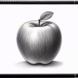 a pencil drawing of an apple,this is an apple drawing in pencil