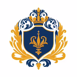 a blue and gold shield with the royal emblem