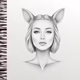 a pencil drawing of a woman with cat ears