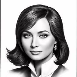 a black and white photo of a woman with short hair