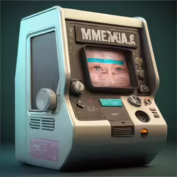 an old computer that has a picture of a man on it