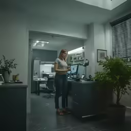 there is a woman that is looking at the computer