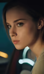 a woman sitting in the passenger seat of a car looking away