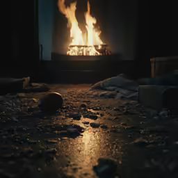 a burning fire burning in a fireplace in a room