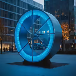 a large blue light bulb sitting on top of a sidewalk