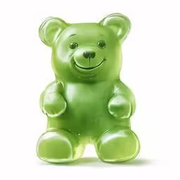 a shiny green teddy bear with a heart