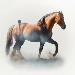 an image of a horse running on snow