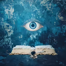 a photo of an eye in the background above a book