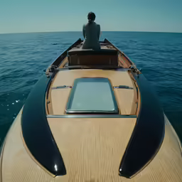 there is a person that is sitting in the back of a boat