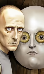 two images, one is white and the other one has yellow eyes