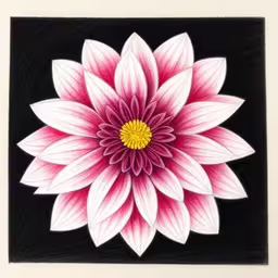 there is a large pink and white flower painted on the wall,a drawing of a large pink and white flower