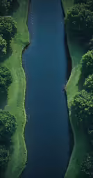 an aerial view shows the water at the edge of some green fields