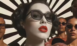 woman wearing sun glasses in front of six other people
