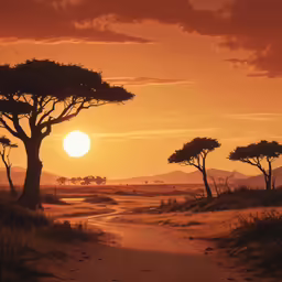 the sun is setting over a vast desert landscape