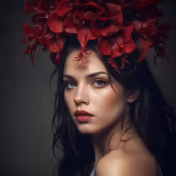 a beautiful woman with a flower on her head